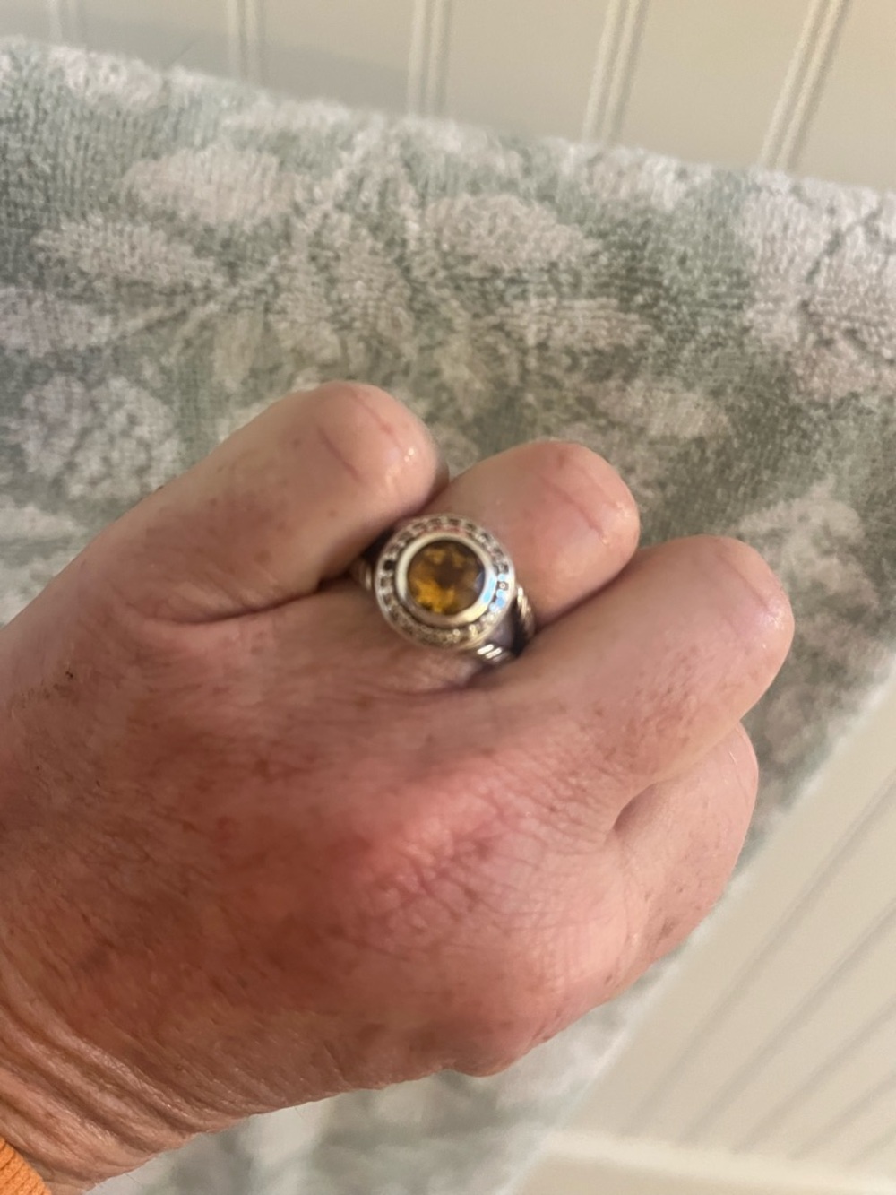 David Yurman Silver Ring with Golden Citrine Center